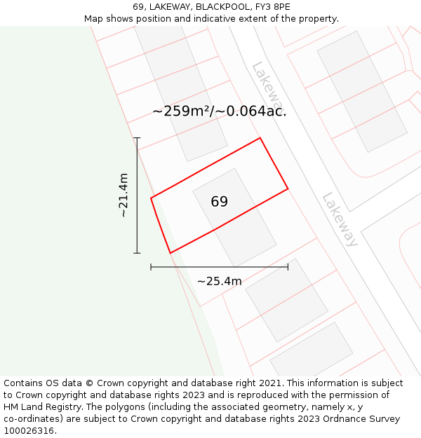 69, LAKEWAY, BLACKPOOL, FY3 8PE: Plot and title map