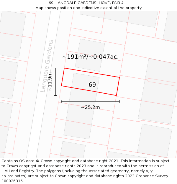 69, LANGDALE GARDENS, HOVE, BN3 4HL: Plot and title map