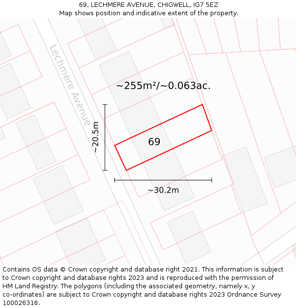 69, LECHMERE AVENUE, CHIGWELL, IG7 5EZ: Plot and title map