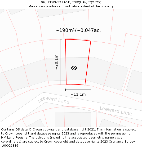 69, LEEWARD LANE, TORQUAY, TQ2 7GQ: Plot and title map