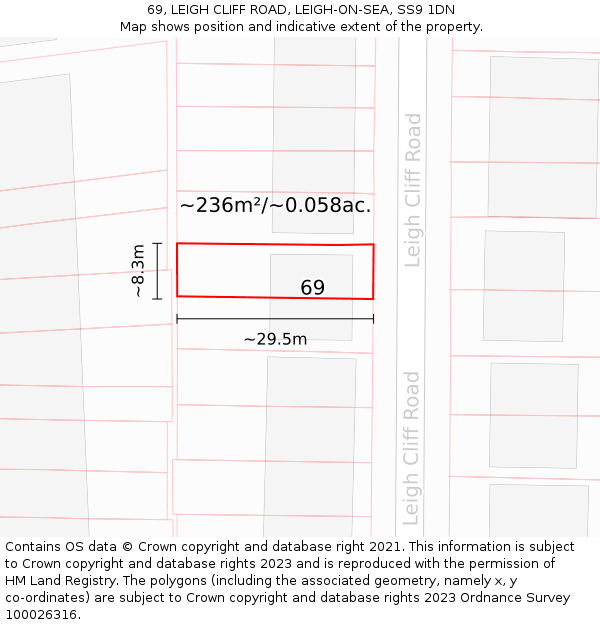 69, LEIGH CLIFF ROAD, LEIGH-ON-SEA, SS9 1DN: Plot and title map