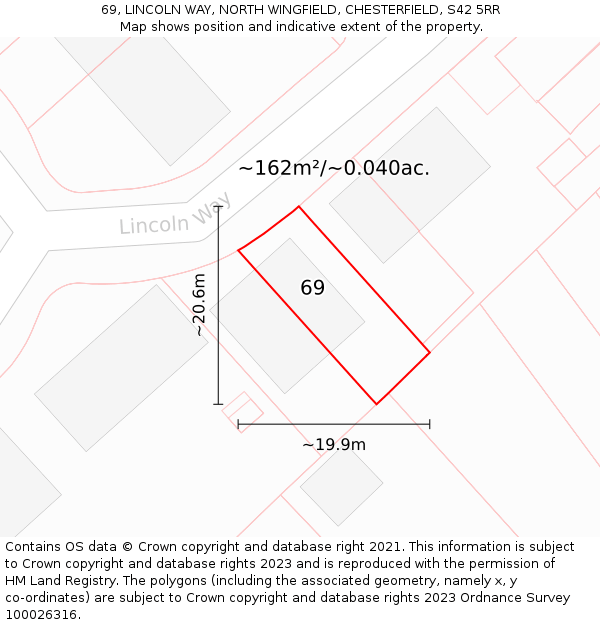 69, LINCOLN WAY, NORTH WINGFIELD, CHESTERFIELD, S42 5RR: Plot and title map