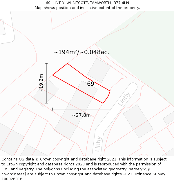 69, LINTLY, WILNECOTE, TAMWORTH, B77 4LN: Plot and title map