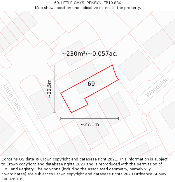 69, LITTLE OAKS, PENRYN, TR10 8RX: Plot and title map