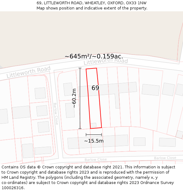 69, LITTLEWORTH ROAD, WHEATLEY, OXFORD, OX33 1NW: Plot and title map