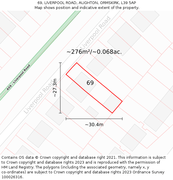 69, LIVERPOOL ROAD, AUGHTON, ORMSKIRK, L39 5AP: Plot and title map