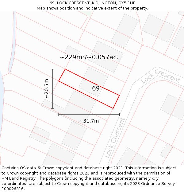 69, LOCK CRESCENT, KIDLINGTON, OX5 1HF: Plot and title map