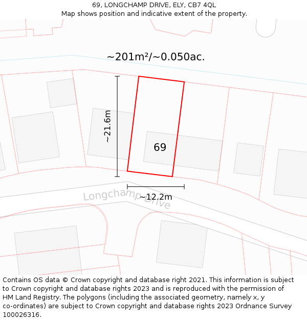 69, LONGCHAMP DRIVE, ELY, CB7 4QL: Plot and title map