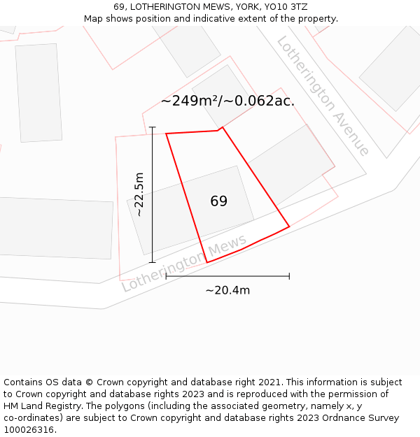69, LOTHERINGTON MEWS, YORK, YO10 3TZ: Plot and title map