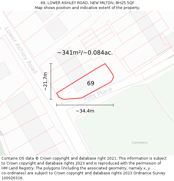 69, LOWER ASHLEY ROAD, NEW MILTON, BH25 5QF: Plot and title map