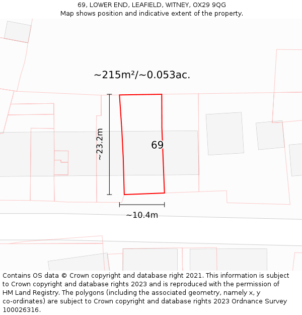 69, LOWER END, LEAFIELD, WITNEY, OX29 9QG: Plot and title map