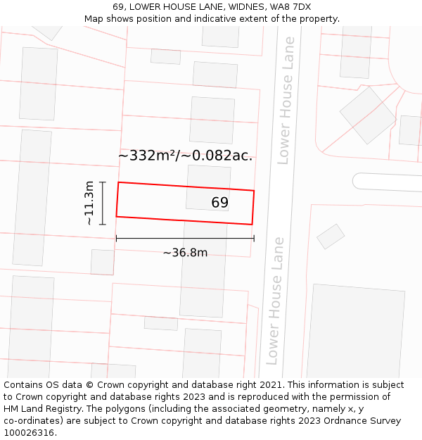 69, LOWER HOUSE LANE, WIDNES, WA8 7DX: Plot and title map