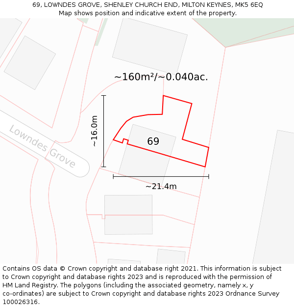 69, LOWNDES GROVE, SHENLEY CHURCH END, MILTON KEYNES, MK5 6EQ: Plot and title map