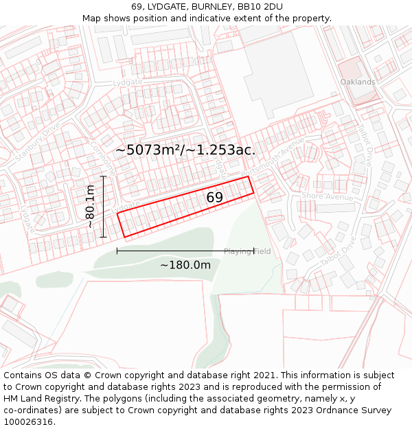 69, LYDGATE, BURNLEY, BB10 2DU: Plot and title map