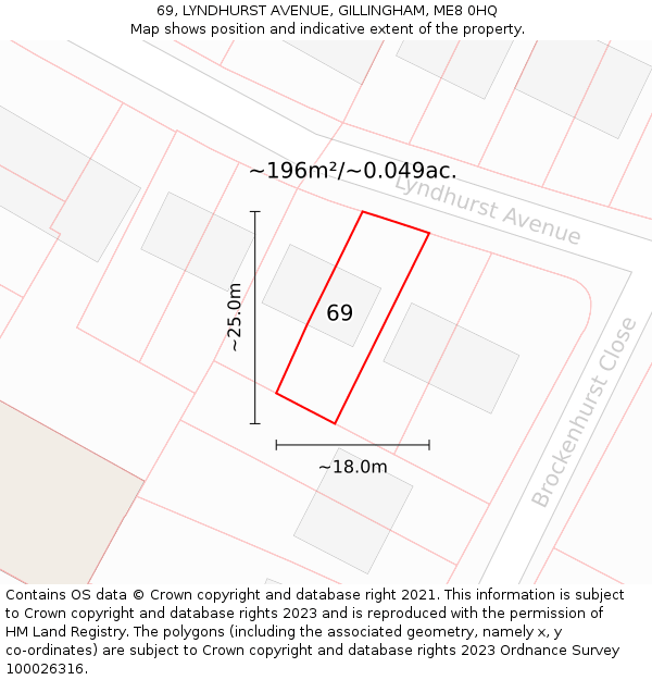 69, LYNDHURST AVENUE, GILLINGHAM, ME8 0HQ: Plot and title map