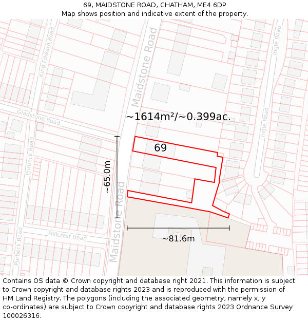 69, MAIDSTONE ROAD, CHATHAM, ME4 6DP: Plot and title map