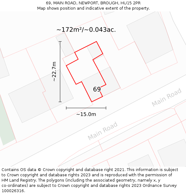 69, MAIN ROAD, NEWPORT, BROUGH, HU15 2PR: Plot and title map