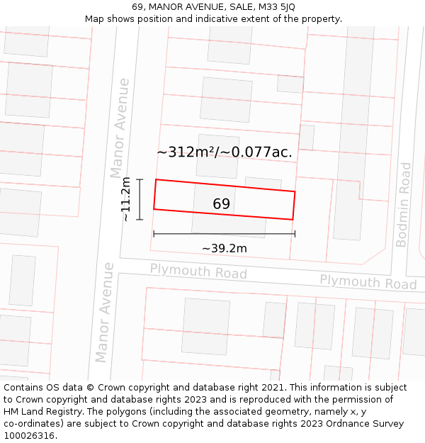 69, MANOR AVENUE, SALE, M33 5JQ: Plot and title map