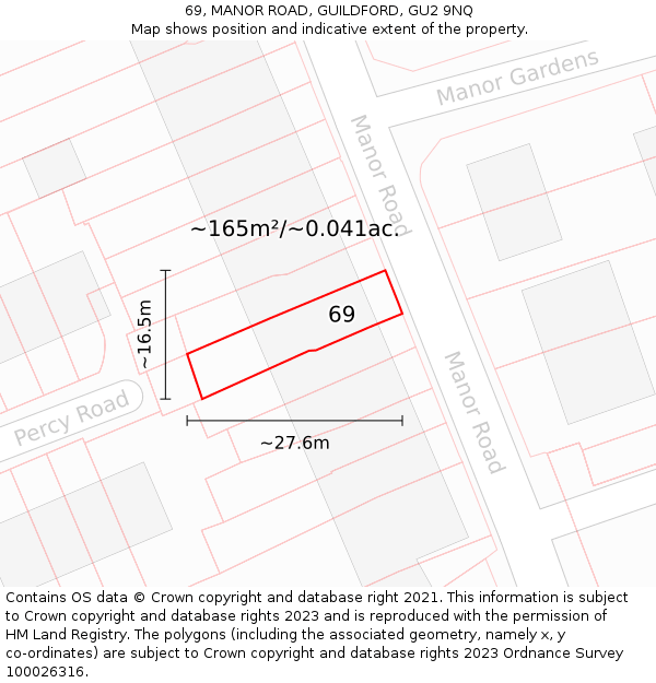 69, MANOR ROAD, GUILDFORD, GU2 9NQ: Plot and title map