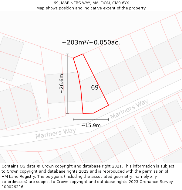 69, MARINERS WAY, MALDON, CM9 6YX: Plot and title map