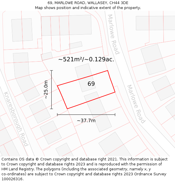 69, MARLOWE ROAD, WALLASEY, CH44 3DE: Plot and title map