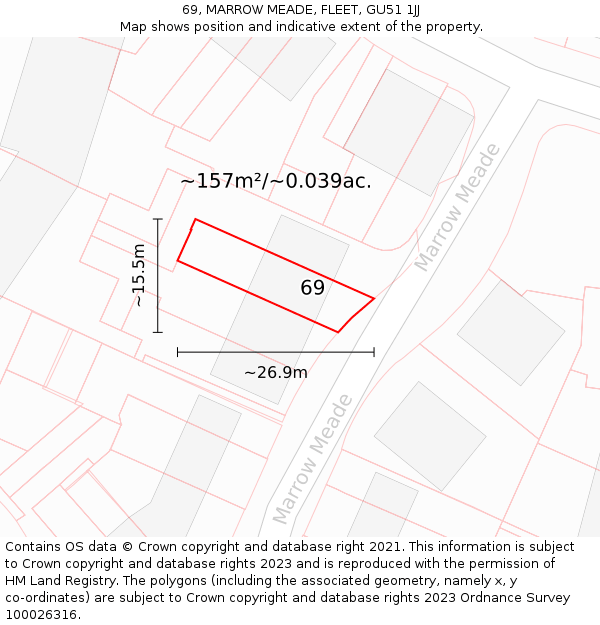 69, MARROW MEADE, FLEET, GU51 1JJ: Plot and title map