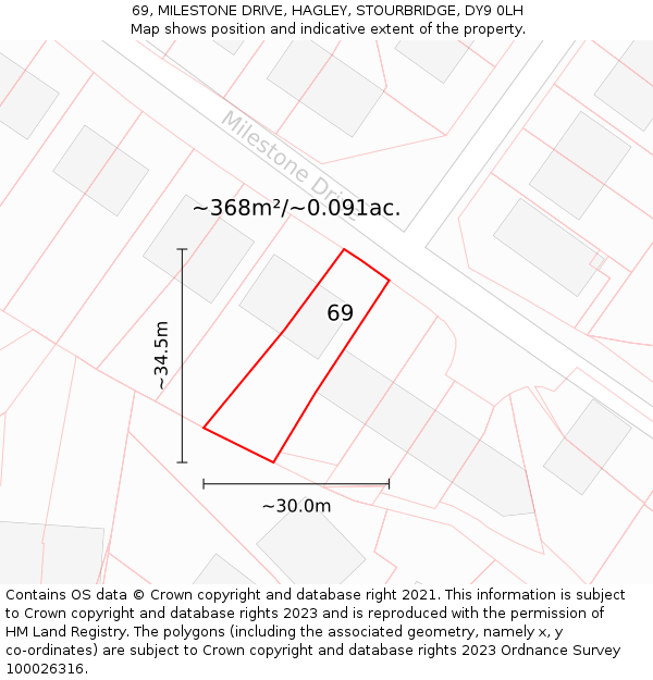 69, MILESTONE DRIVE, HAGLEY, STOURBRIDGE, DY9 0LH: Plot and title map