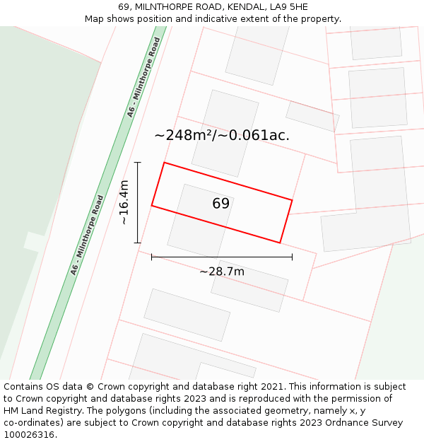 69, MILNTHORPE ROAD, KENDAL, LA9 5HE: Plot and title map