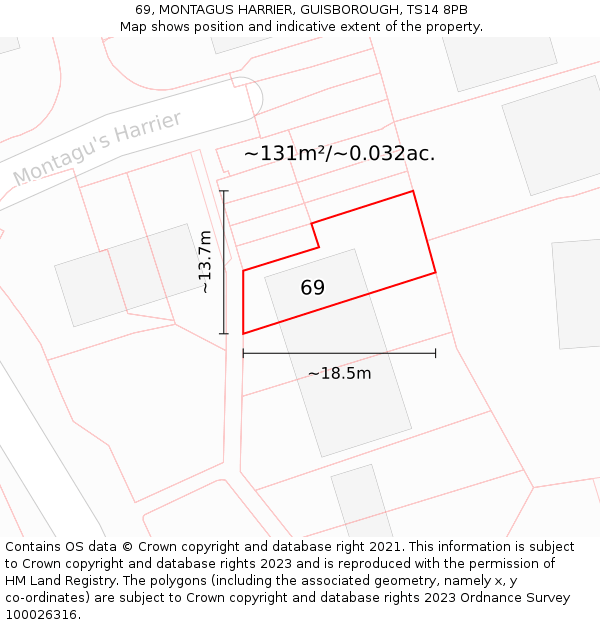 69, MONTAGUS HARRIER, GUISBOROUGH, TS14 8PB: Plot and title map