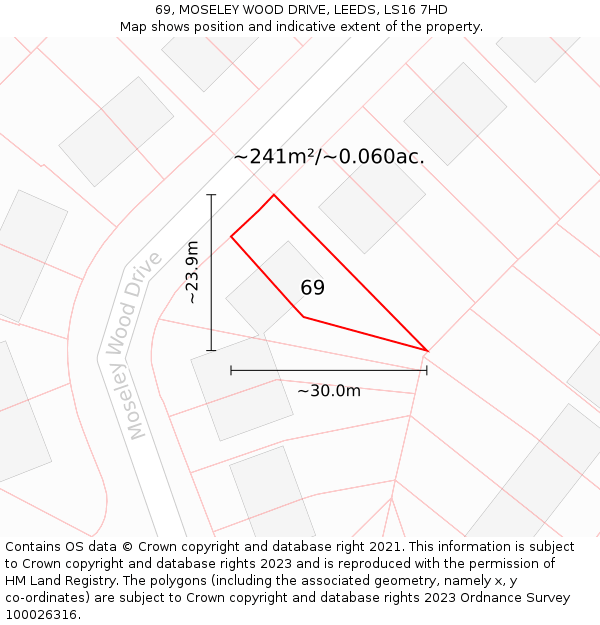 69, MOSELEY WOOD DRIVE, LEEDS, LS16 7HD: Plot and title map