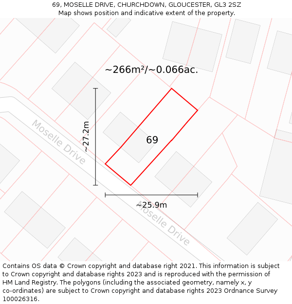 69, MOSELLE DRIVE, CHURCHDOWN, GLOUCESTER, GL3 2SZ: Plot and title map