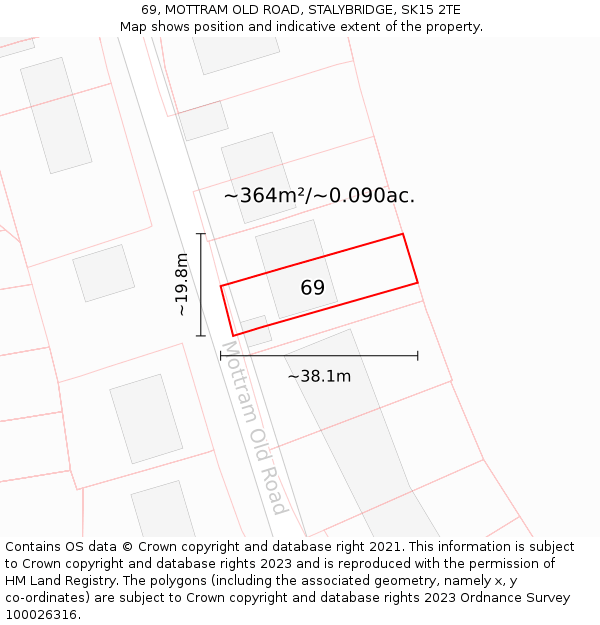 69, MOTTRAM OLD ROAD, STALYBRIDGE, SK15 2TE: Plot and title map