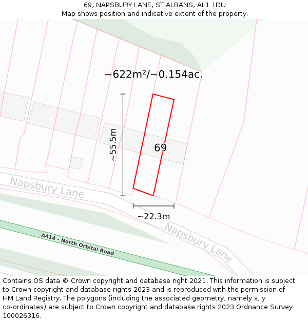 69, NAPSBURY LANE, ST ALBANS, AL1 1DU: Plot and title map