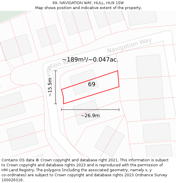 69, NAVIGATION WAY, HULL, HU9 1SW: Plot and title map