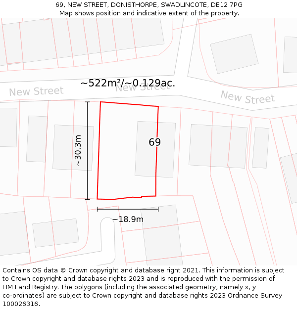 69, NEW STREET, DONISTHORPE, SWADLINCOTE, DE12 7PG: Plot and title map