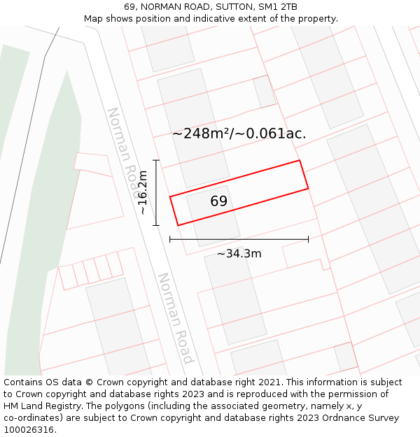 69, NORMAN ROAD, SUTTON, SM1 2TB: Plot and title map