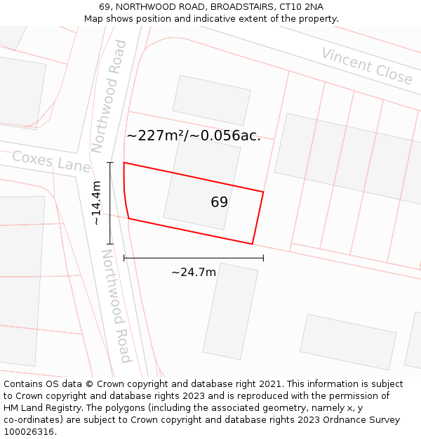 69, NORTHWOOD ROAD, BROADSTAIRS, CT10 2NA: Plot and title map