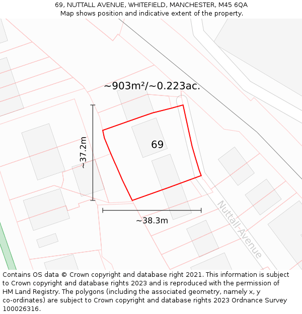 69, NUTTALL AVENUE, WHITEFIELD, MANCHESTER, M45 6QA: Plot and title map