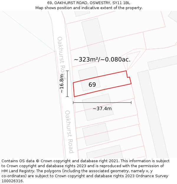 69, OAKHURST ROAD, OSWESTRY, SY11 1BL: Plot and title map