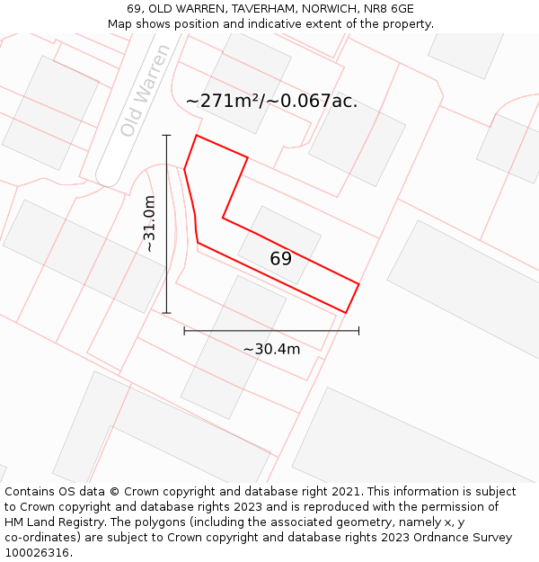 69, OLD WARREN, TAVERHAM, NORWICH, NR8 6GE: Plot and title map