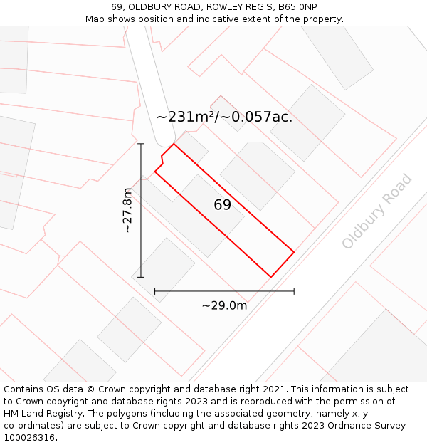 69, OLDBURY ROAD, ROWLEY REGIS, B65 0NP: Plot and title map