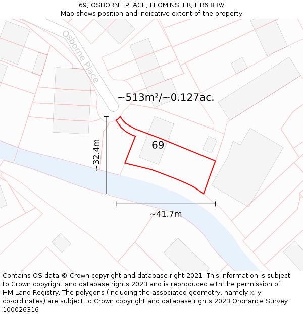 69, OSBORNE PLACE, LEOMINSTER, HR6 8BW: Plot and title map