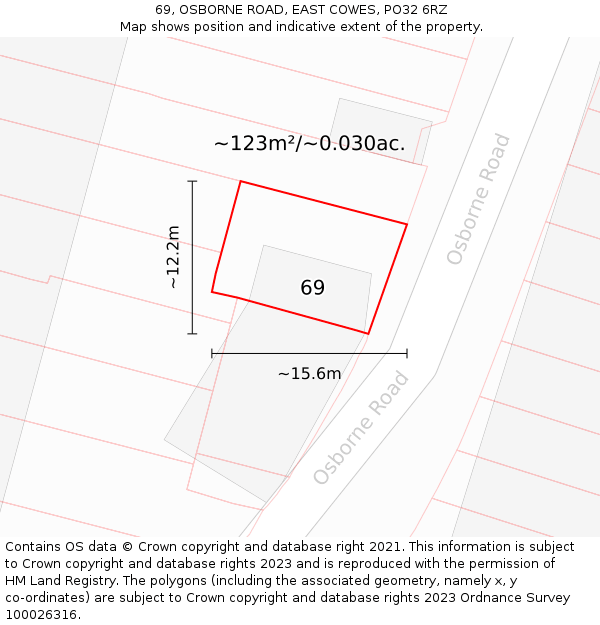 69, OSBORNE ROAD, EAST COWES, PO32 6RZ: Plot and title map