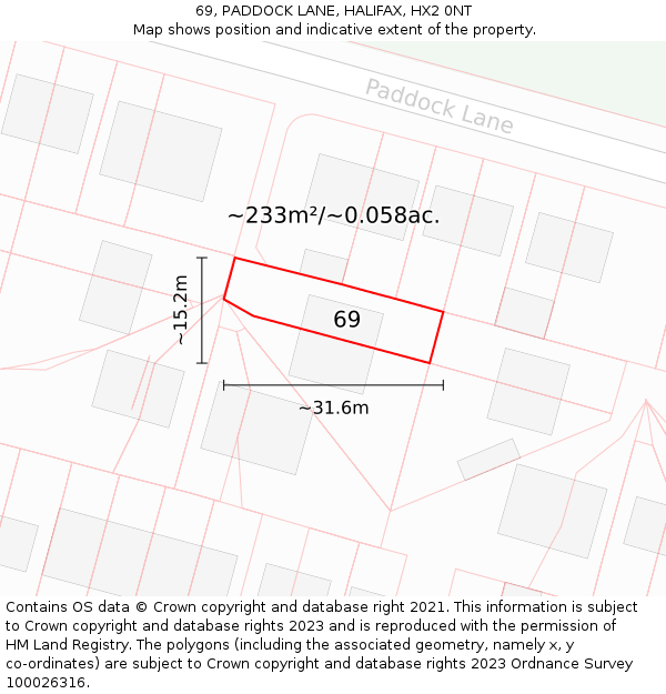 69, PADDOCK LANE, HALIFAX, HX2 0NT: Plot and title map