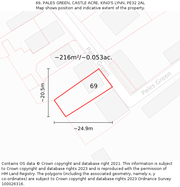 69, PALES GREEN, CASTLE ACRE, KING'S LYNN, PE32 2AL: Plot and title map