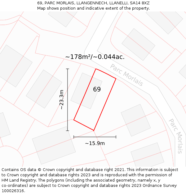 69, PARC MORLAIS, LLANGENNECH, LLANELLI, SA14 8XZ: Plot and title map