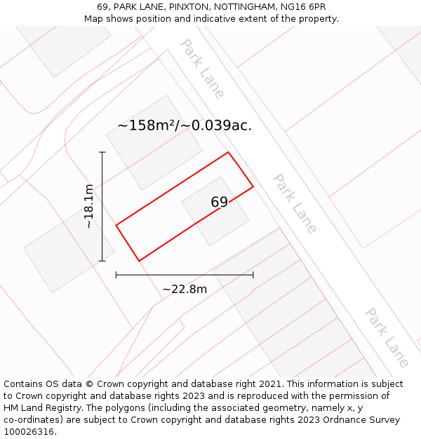 69, PARK LANE, PINXTON, NOTTINGHAM, NG16 6PR: Plot and title map