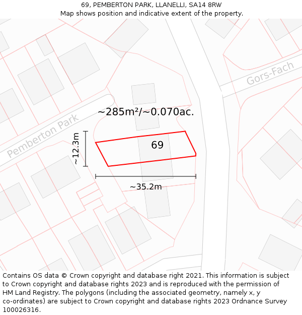 69, PEMBERTON PARK, LLANELLI, SA14 8RW: Plot and title map