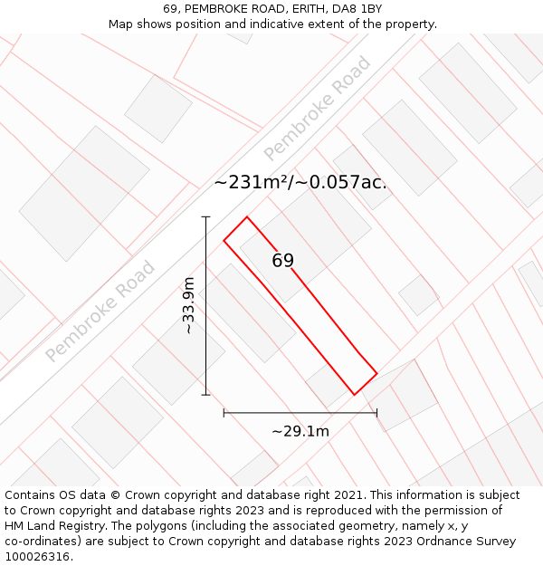 69, PEMBROKE ROAD, ERITH, DA8 1BY: Plot and title map