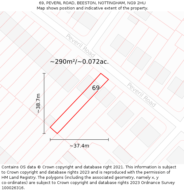 69, PEVERIL ROAD, BEESTON, NOTTINGHAM, NG9 2HU: Plot and title map